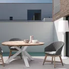 Table d'extérieur ronde en teck avec piètement en aluminium, Homemotion - Selenia Viadurini