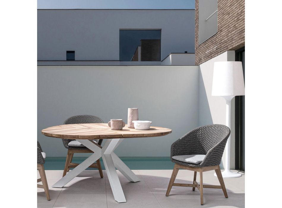 Table d'extérieur ronde en teck avec piètement en aluminium, Homemotion - Selenia Viadurini