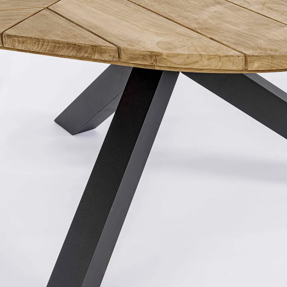 Table d'extérieur ronde en teck avec piètement en aluminium, Homemotion - Selenia Viadurini