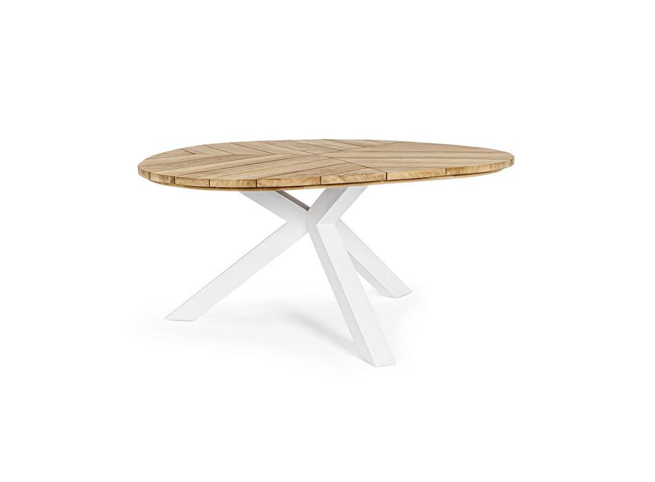 Table d'extérieur ronde en teck avec piètement en aluminium, Homemotion - Selenia Viadurini