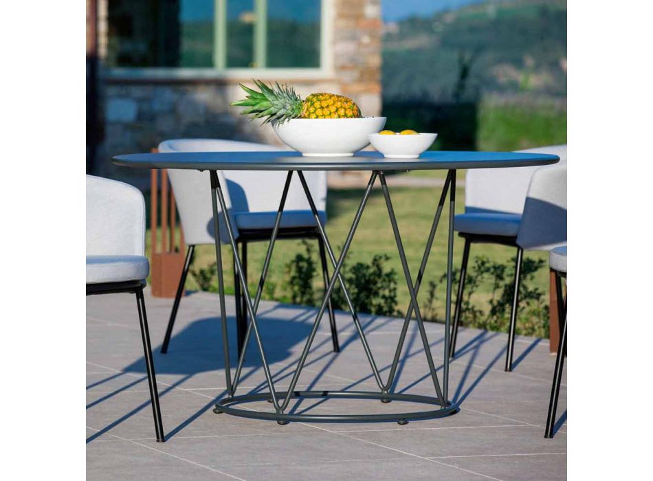 Table d'extérieur ronde moderne en métal peint Made in Italy - Ibra Viadurini
