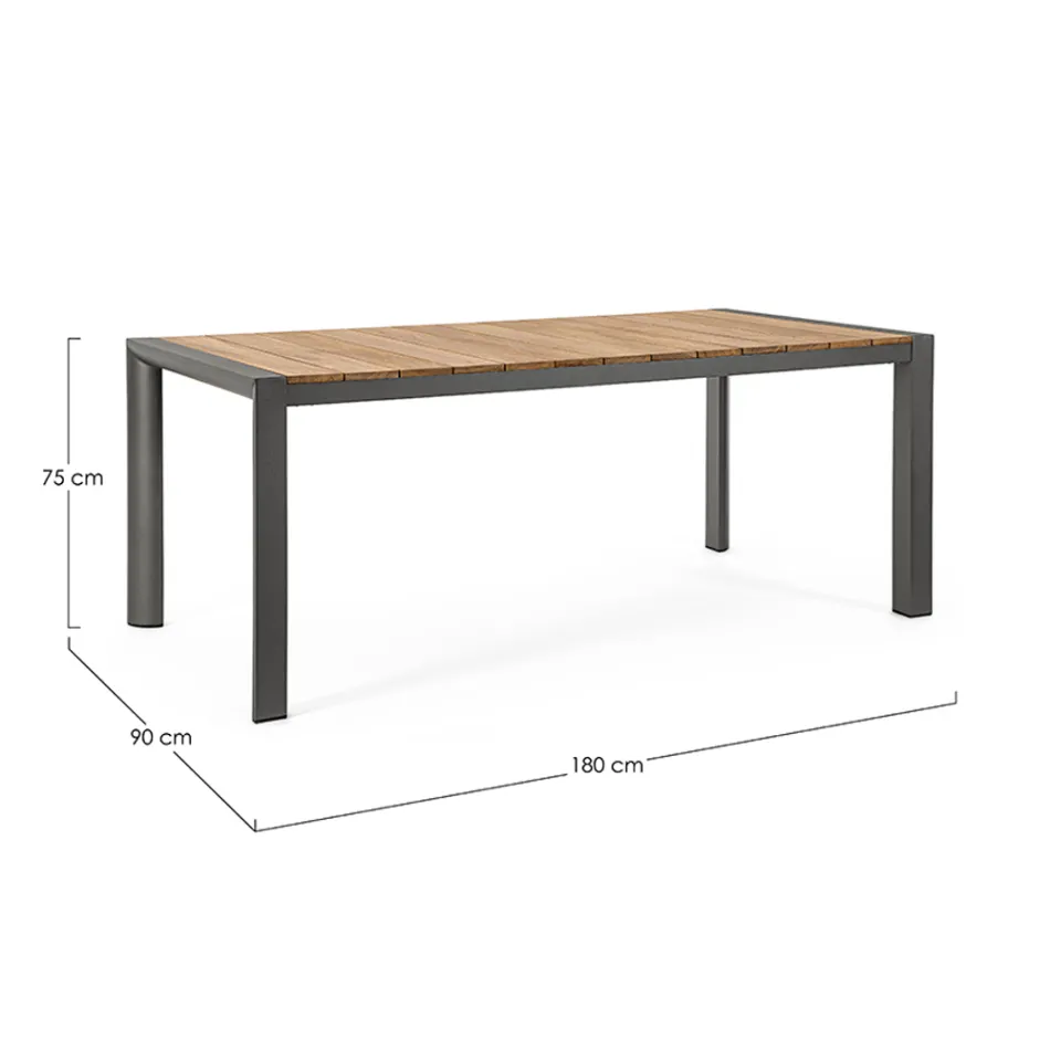 Table de jardin 180x90 cm avec piètement en aluminium et plateau en teck - Mean Viadurini