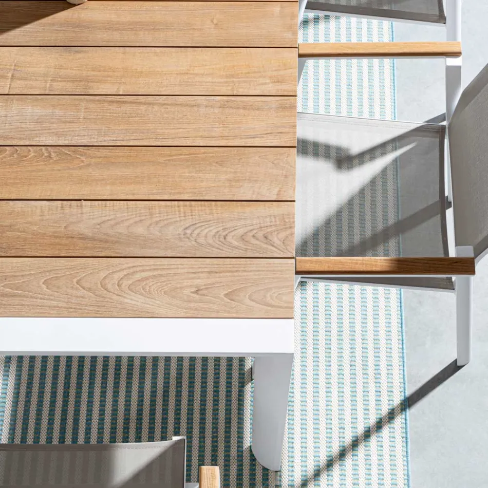 Table de jardin 180x90 cm avec piètement en aluminium et plateau en teck - Mean Viadurini