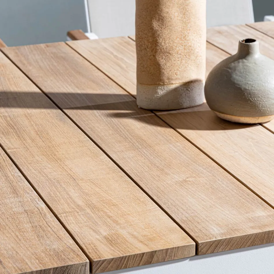 Table de jardin 180x90 cm avec piètement en aluminium et plateau en teck - Mean Viadurini