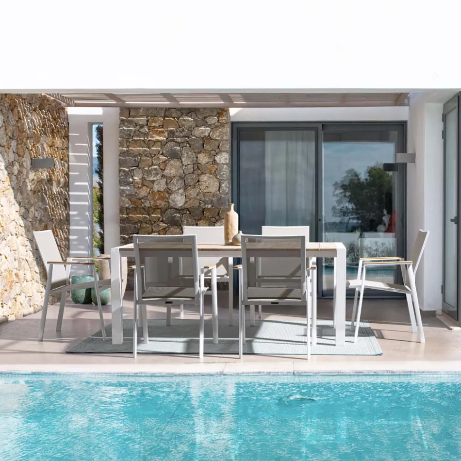 Table de jardin 180x90 cm avec piètement en aluminium et plateau en teck - Mean Viadurini