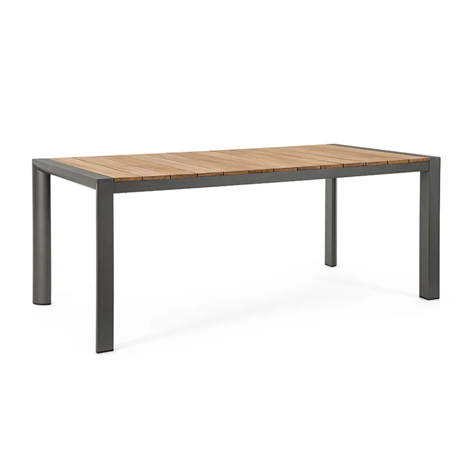 Table de jardin 180x90 cm avec piètement en aluminium et plateau en teck - Mean Viadurini