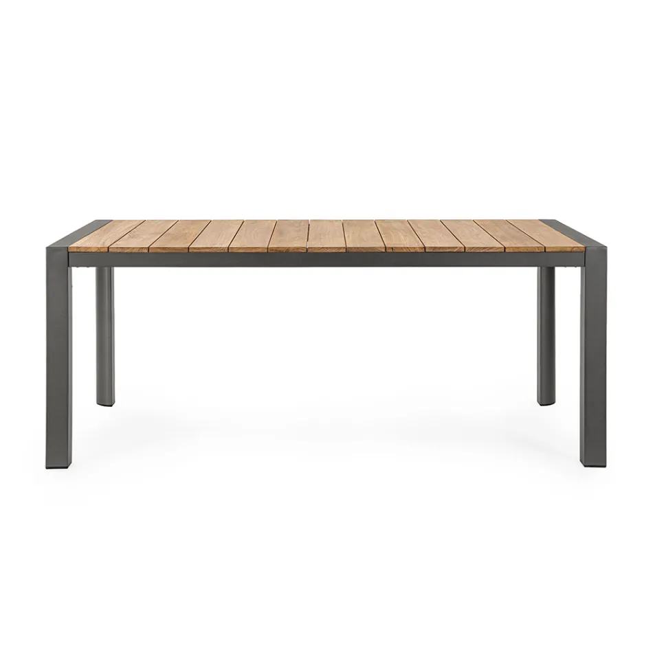 Table de jardin 180x90 cm avec piètement en aluminium et plateau en teck - Mean Viadurini