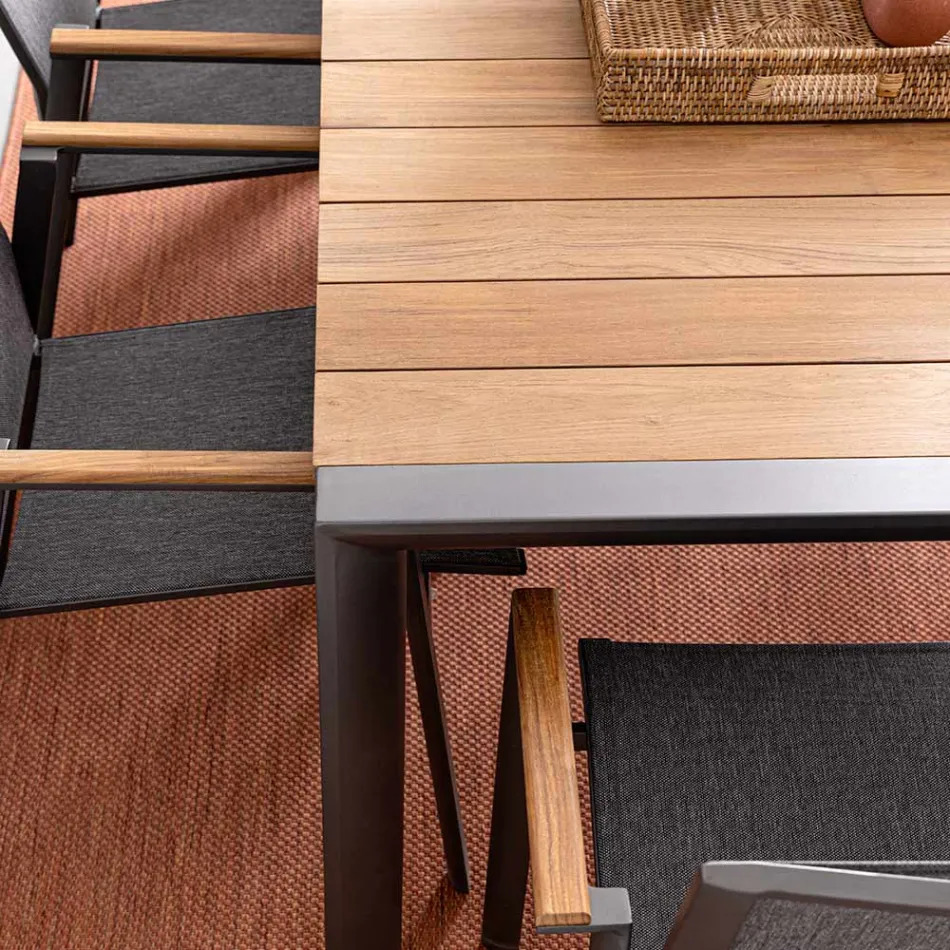 Table de jardin 180x90 cm avec piètement en aluminium et plateau en teck - Mean Viadurini