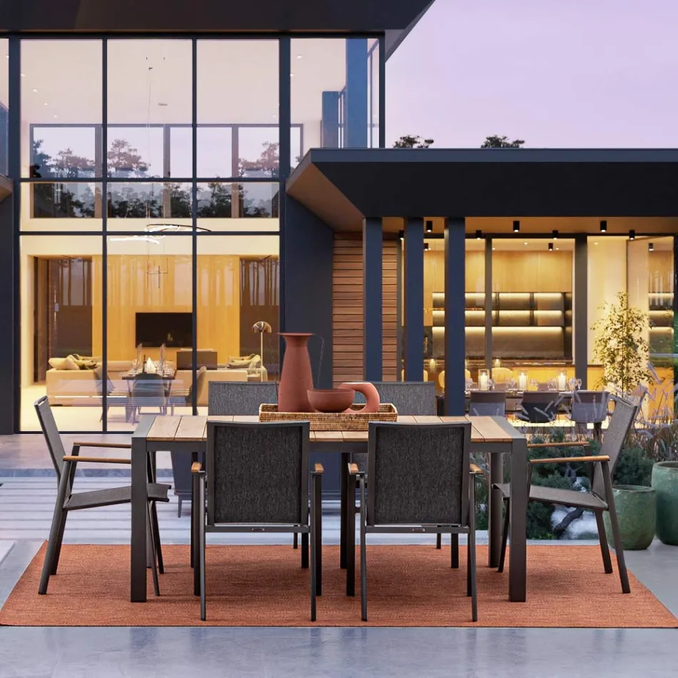 Table de jardin 180x90 cm avec piètement en aluminium et plateau en teck - Mean Viadurini