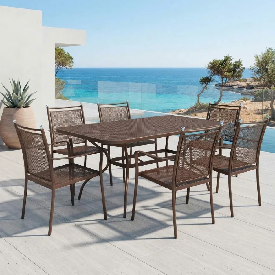 Table de jardin en treillis métallique de 180 cm, fabriquée en Italie - Lirion Viadurini