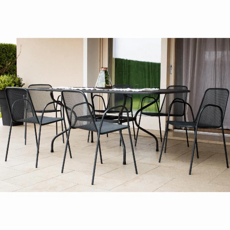 Table de jardin en treillis métallique de 180 cm, fabriquée en Italie - Lirion Viadurini
