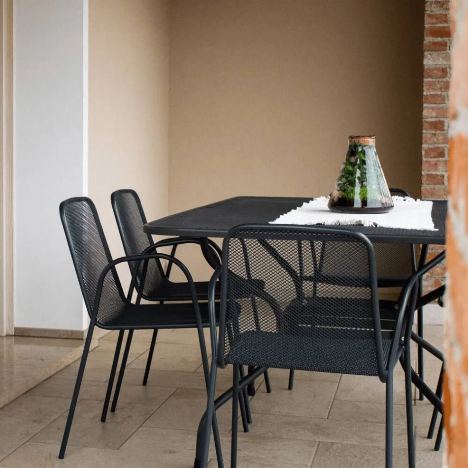 Table de jardin en treillis métallique de 180 cm, fabriquée en Italie - Lirion Viadurini
