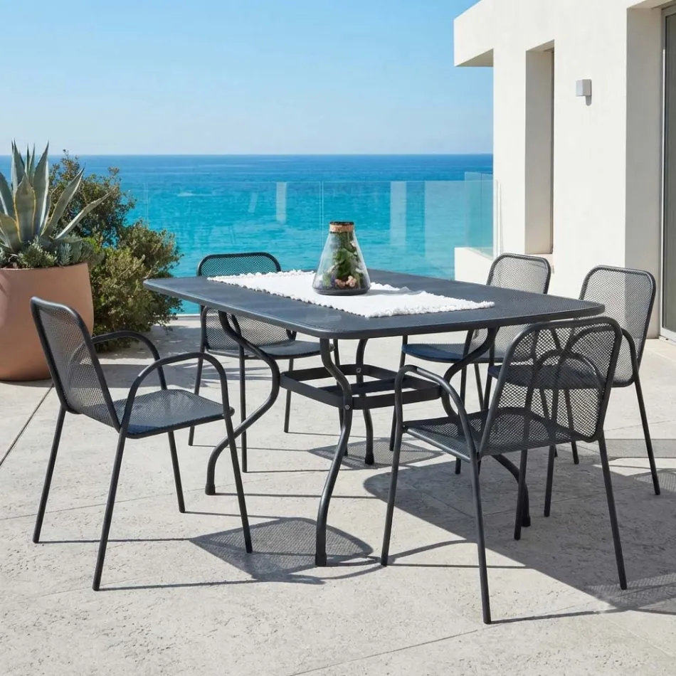Table de jardin en treillis métallique de 180 cm, fabriquée en Italie - Lirion Viadurini