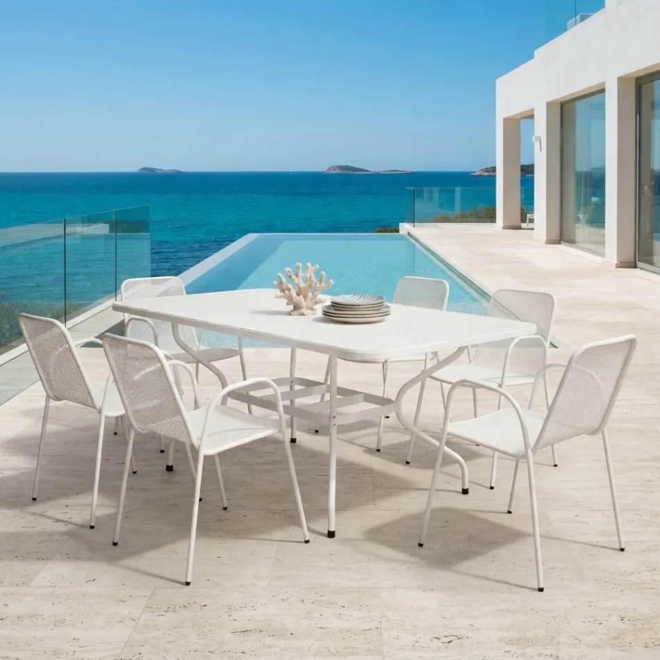 Table de jardin en treillis métallique de 180 cm, fabriquée en Italie - Lirion Viadurini