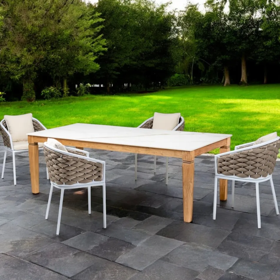 Table de jardin avec 4 chaises en aluminium et tissage - Artes Viadurini