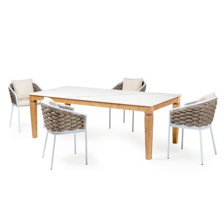 Table de jardin avec 4 chaises en aluminium et tissage - Artes Viadurini