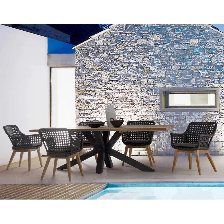 Table de jardin avec plateau en bois de teck par Homemotion - Cowen Design Viadurini