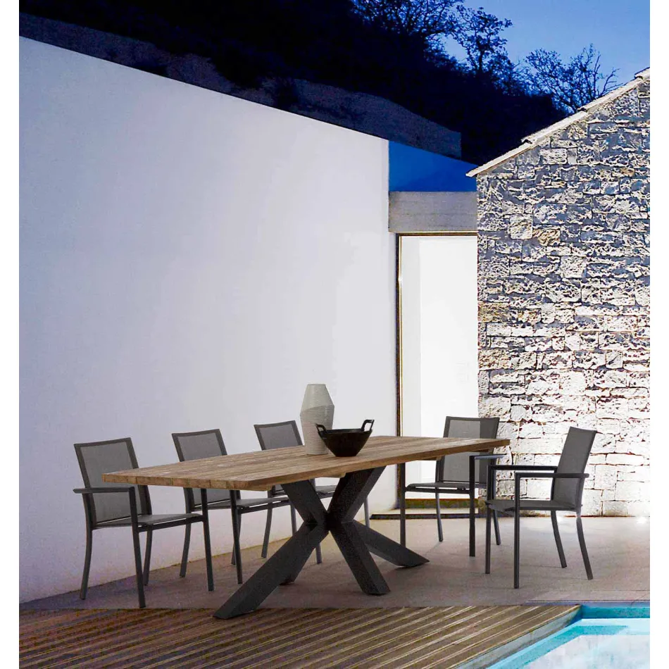 Table de jardin avec plateau en bois de teck par Homemotion - Cowen Design Viadurini