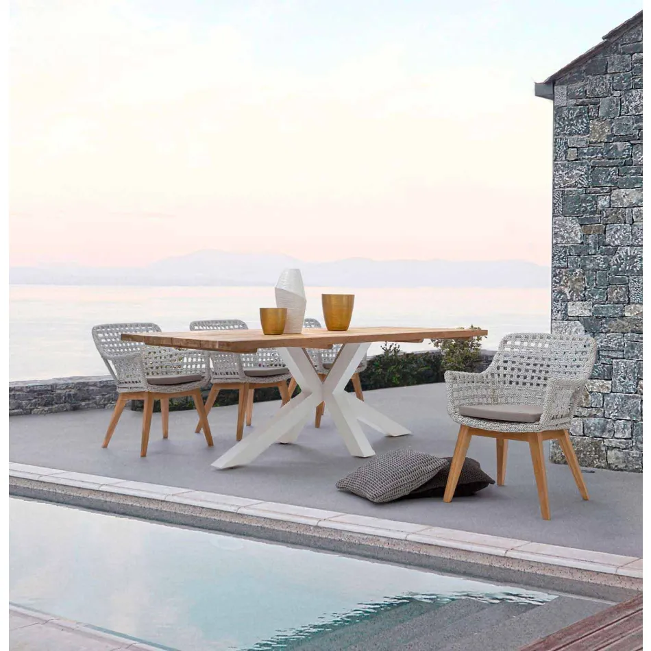 Table de jardin avec plateau en bois de teck par Homemotion - Cowen Design Viadurini