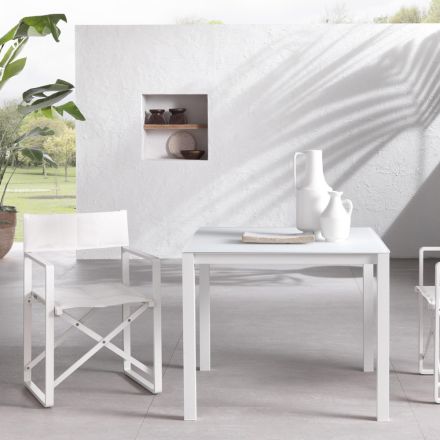 Table de jardin avec structure en aluminium peint et plateau en verre - Salim Viadurini