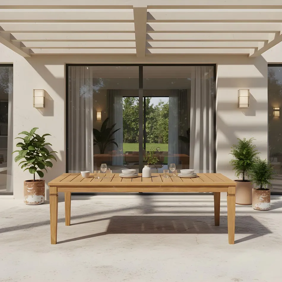Table de jardin avec structure en teck naturel brossé - Artes Viadurini