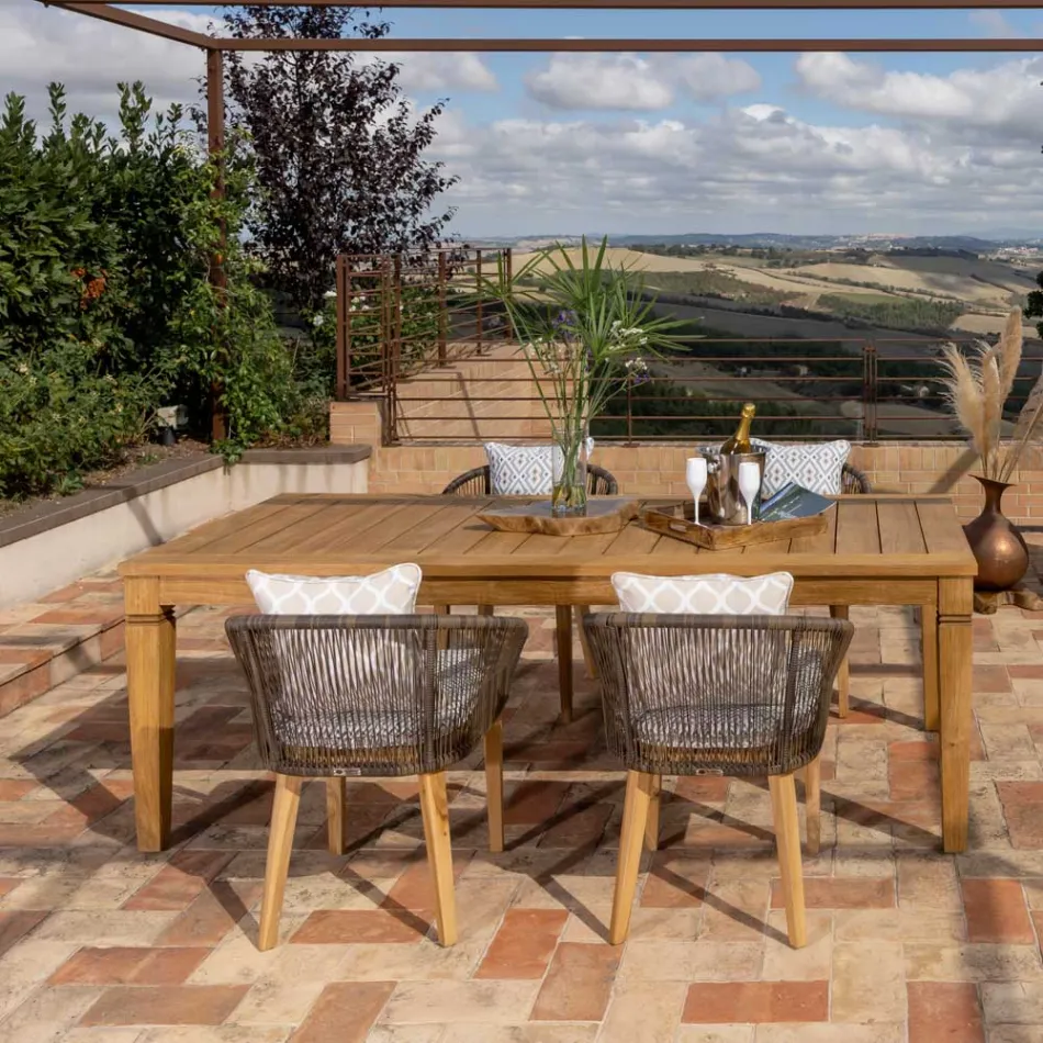Table de jardin avec structure en teck naturel brossé - Artes Viadurini