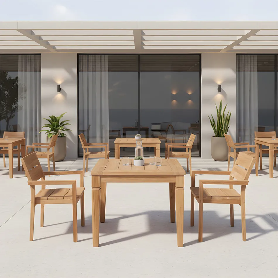 Table de jardin avec structure en teck naturel brossé - Artes Viadurini