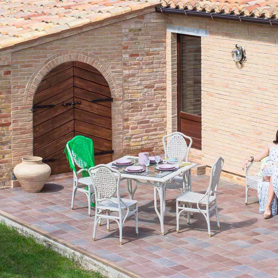 Table avec un design haut de jardin en verre Romeo, fait main Viadurini