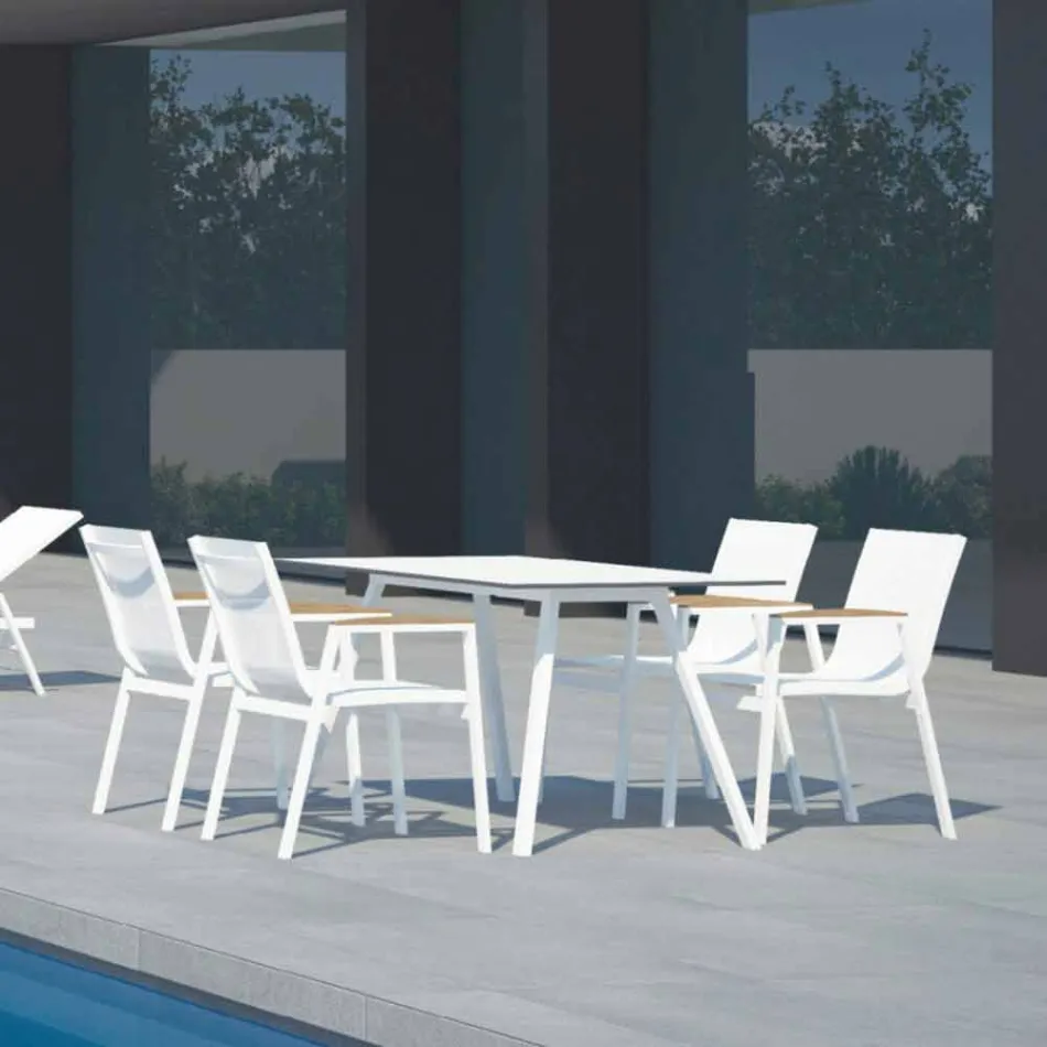 Table de jardin en aluminium blanc et stratifié design moderne - Oceania2 Viadurini