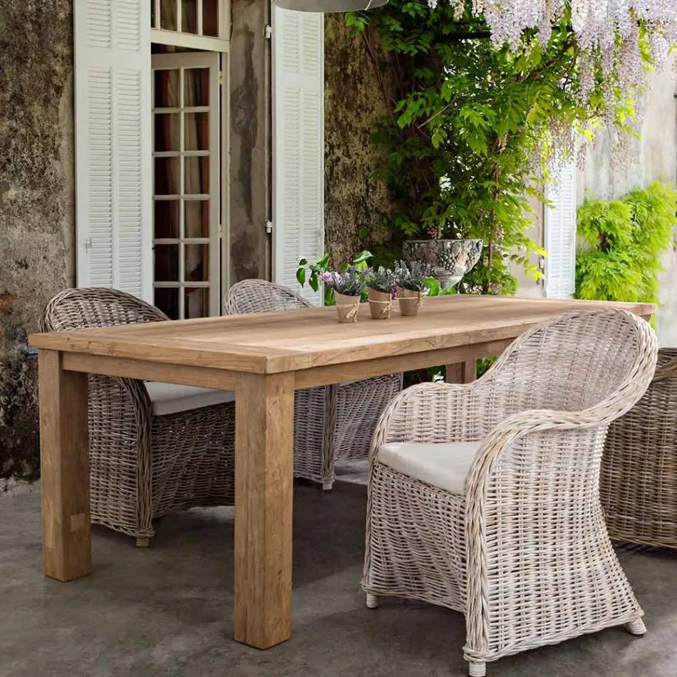 Table de jardin en bois de teck design, 8 sièges Homemotion - Hunter Viadurini