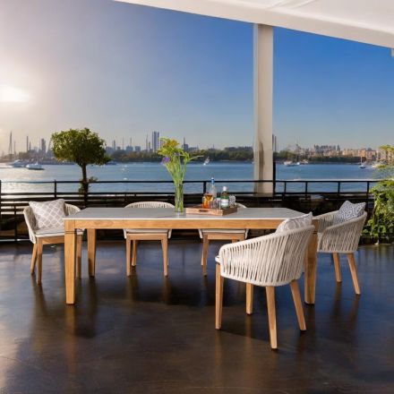 Table de jardin en teck naturel et plateau en céramique - Artes Viadurini
