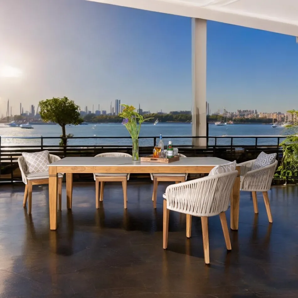Table de jardin en teck naturel et plateau en céramique - Artes Viadurini