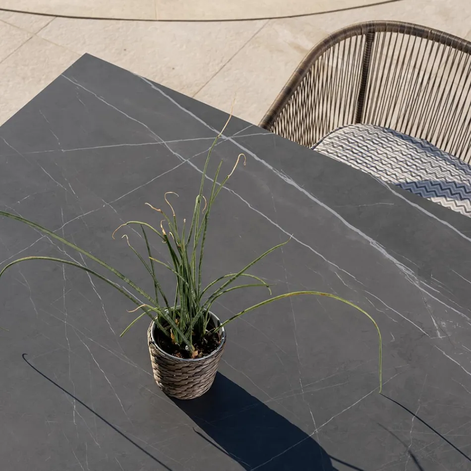 Table de jardin en teck naturel et plateau en céramique - Artes Viadurini