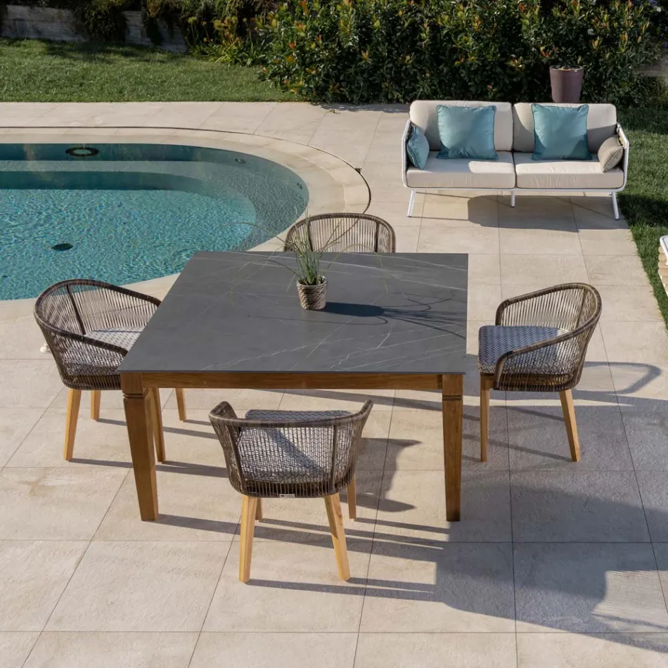 Table de jardin en teck naturel et plateau en céramique - Artes Viadurini