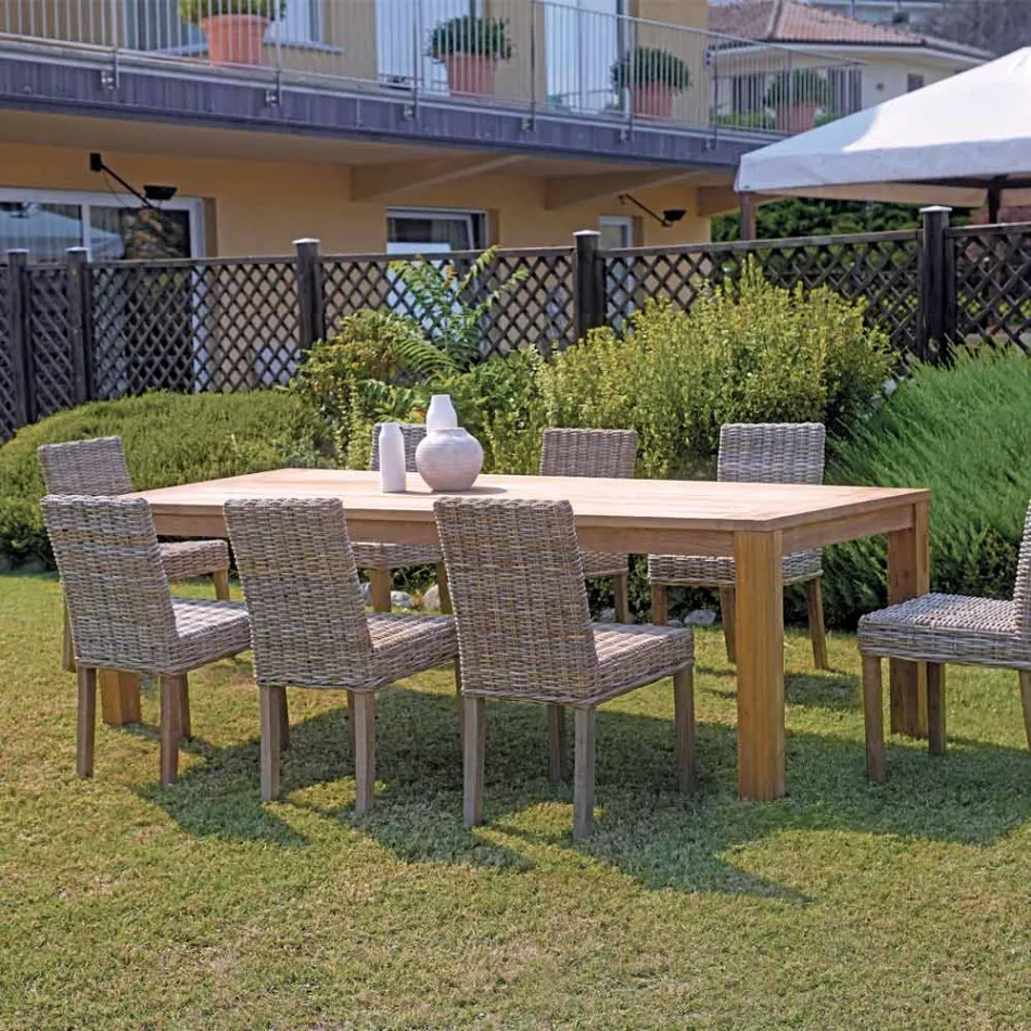 Table de jardin rectangulaire en teck recyclé - Elianto  Viadurini