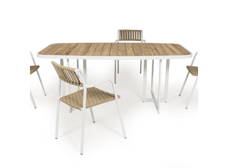 Table de jardin semi-ovale en aluminium et teck - Eugene Viadurini