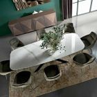 Table à manger en forme de tonneau en hypermarbre et acier Made in Italy, Luxe - Grotta Viadurini