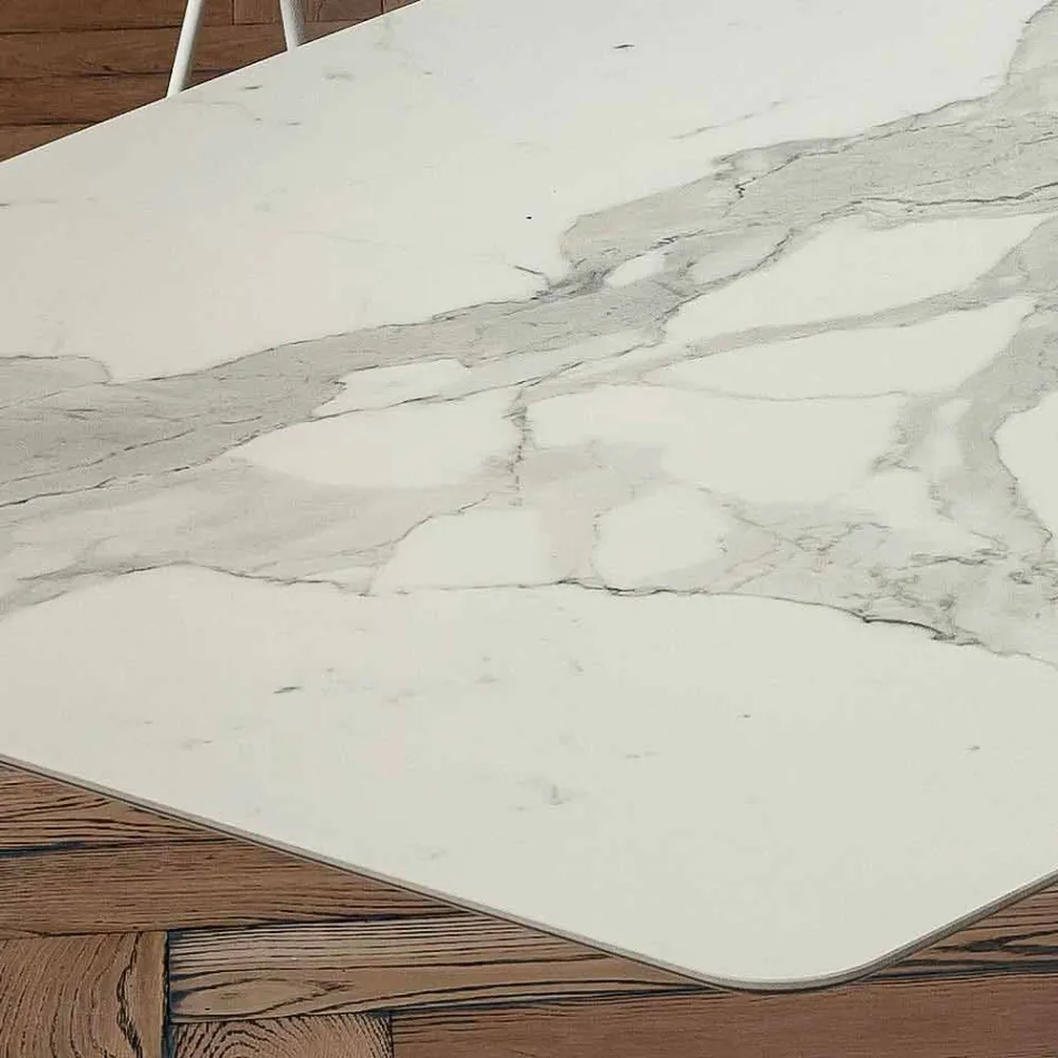 Table à manger Barrel en Laminam et Marbre Synthétique Made in Italy - Brontolo Viadurini