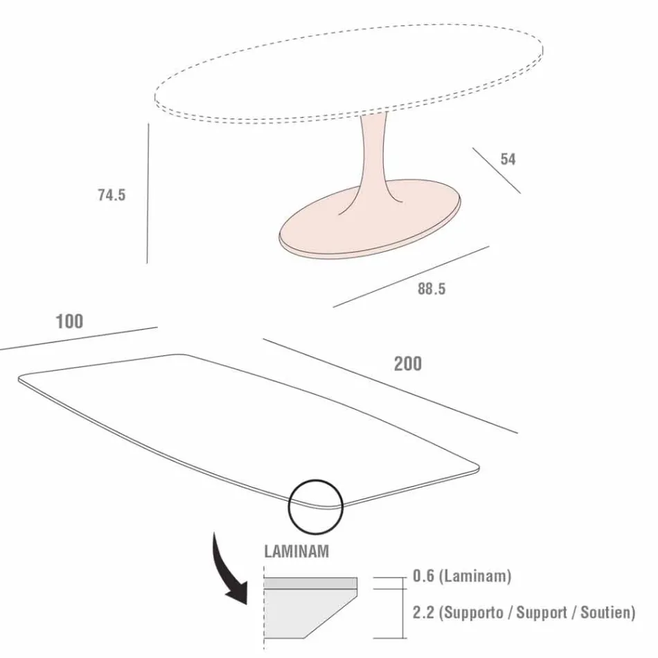 Table à manger Barrel en Laminam et Marbre Synthétique Made in Italy - Brontolo Viadurini