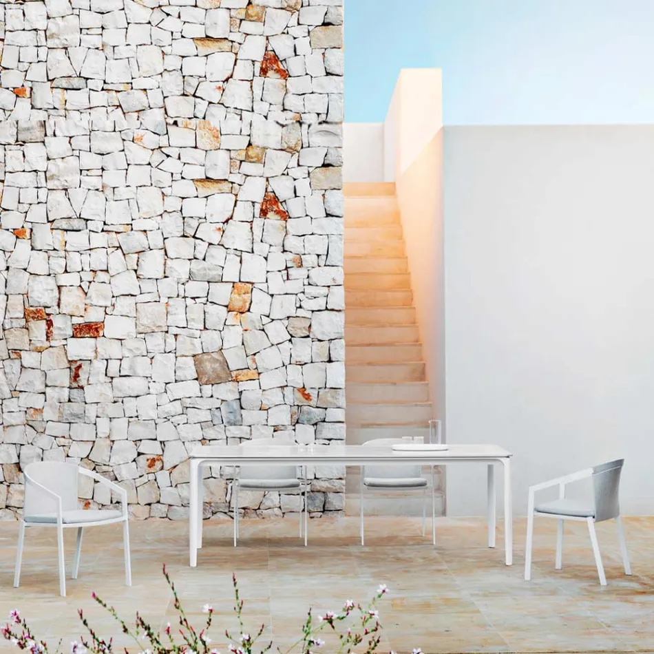 Table à manger d'extérieur extensible 318 cm en aluminium et grès - Filomena Viadurini