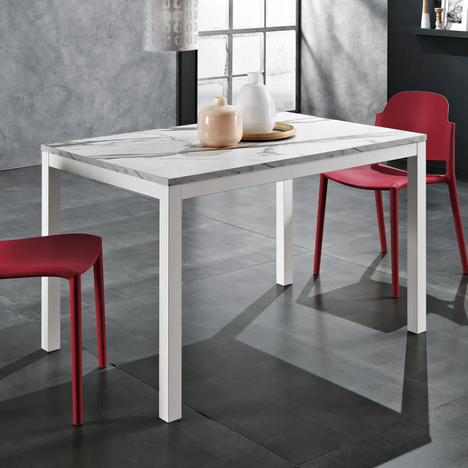 Table à manger en métal extensible jusqu'à 180 cm Made in Italy - Beatrise Viadurini