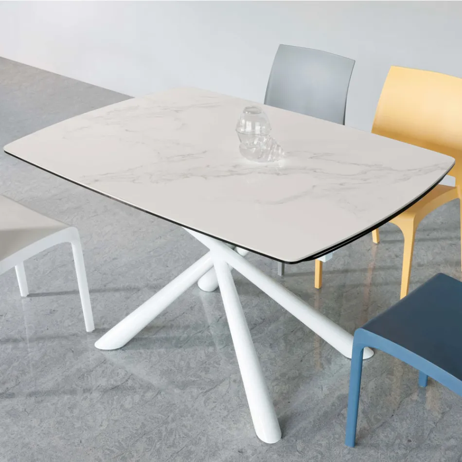 Table de salle à manger extensible (200/230 cm) en verre, céramique et métal - Naisha Viadurini