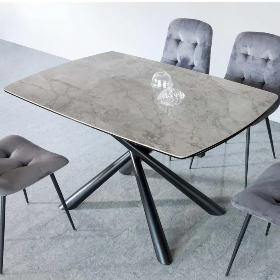 Table de salle à manger extensible (200/230 cm) en verre, céramique et métal - Naisha Viadurini