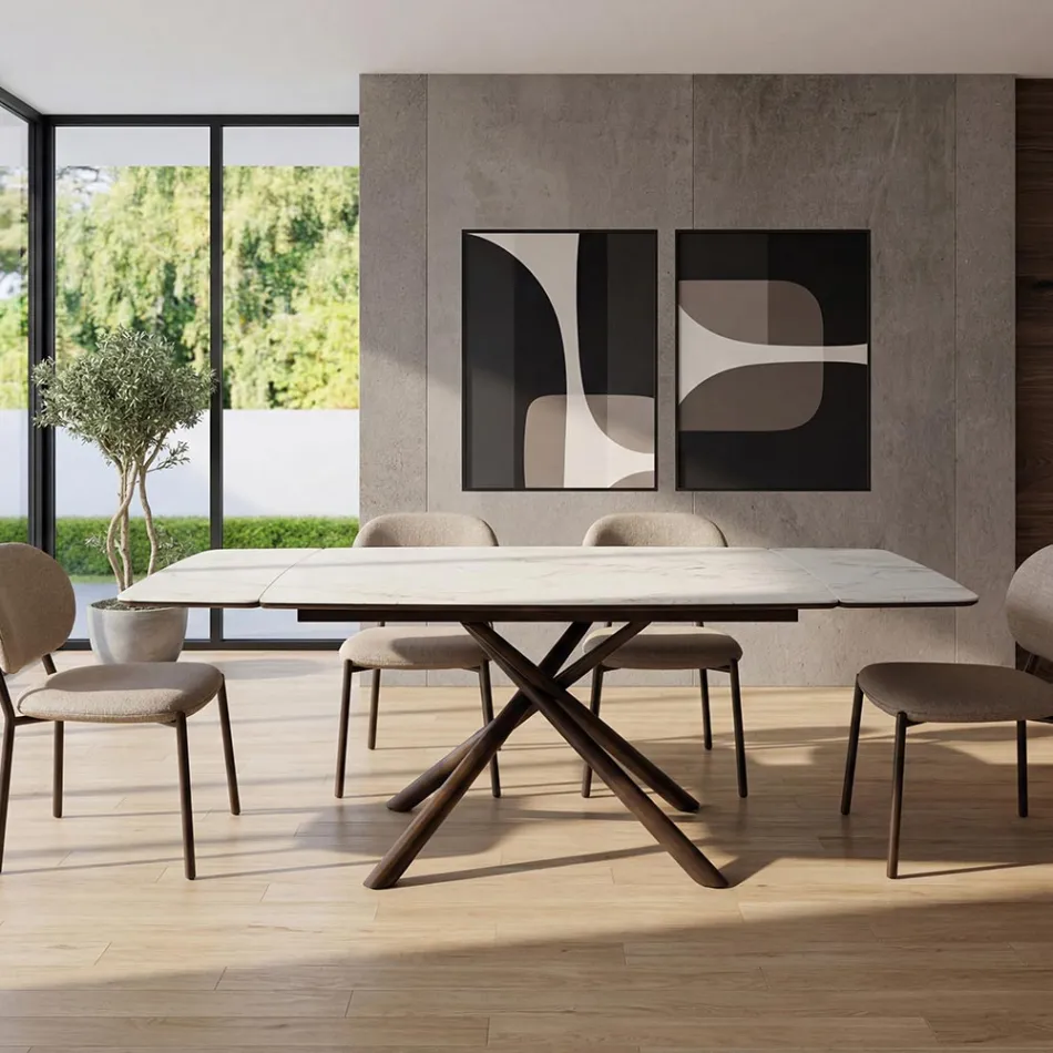 Table de salle à manger extensible (200/230 cm) en verre, céramique et métal - Naisha Viadurini