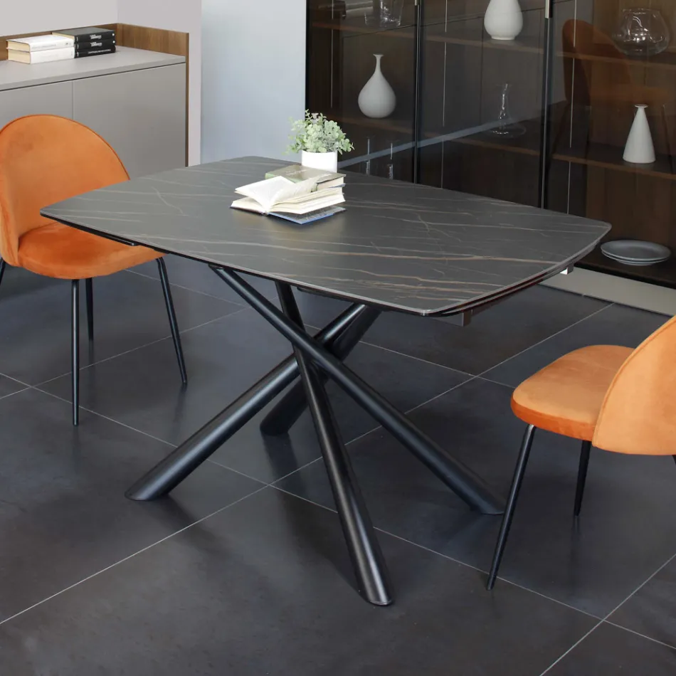 Table de salle à manger extensible (200/230 cm) en verre, céramique et métal - Naisha Viadurini