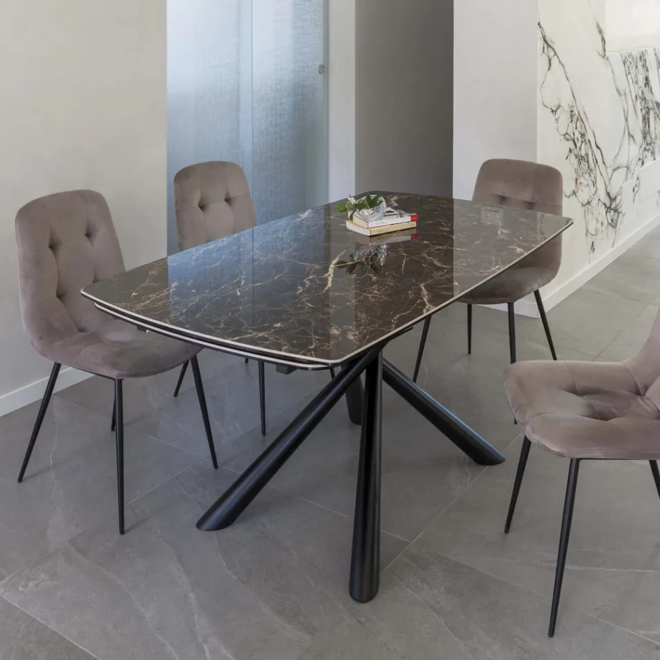 Table à manger extensible jusqu'à 230 cm en vitrocéramique et métal - Kinari Viadurini