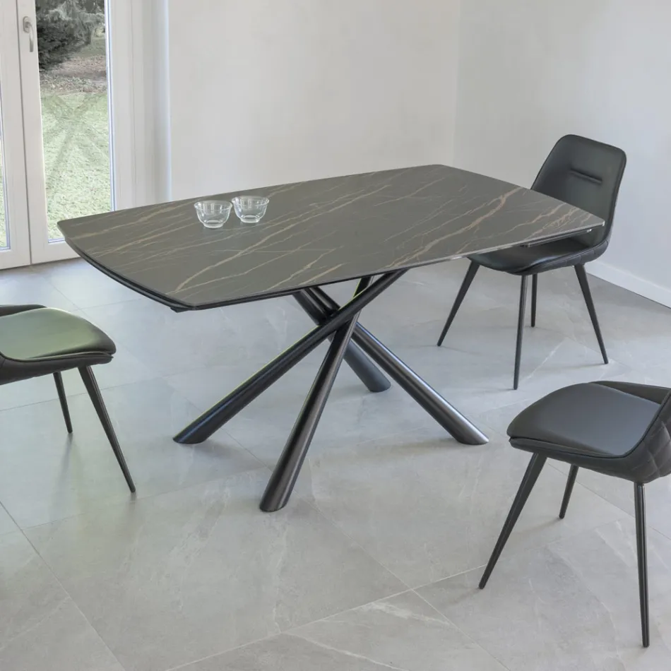 Table à manger extensible jusqu'à 230 cm en vitrocéramique et métal - Kinari Viadurini