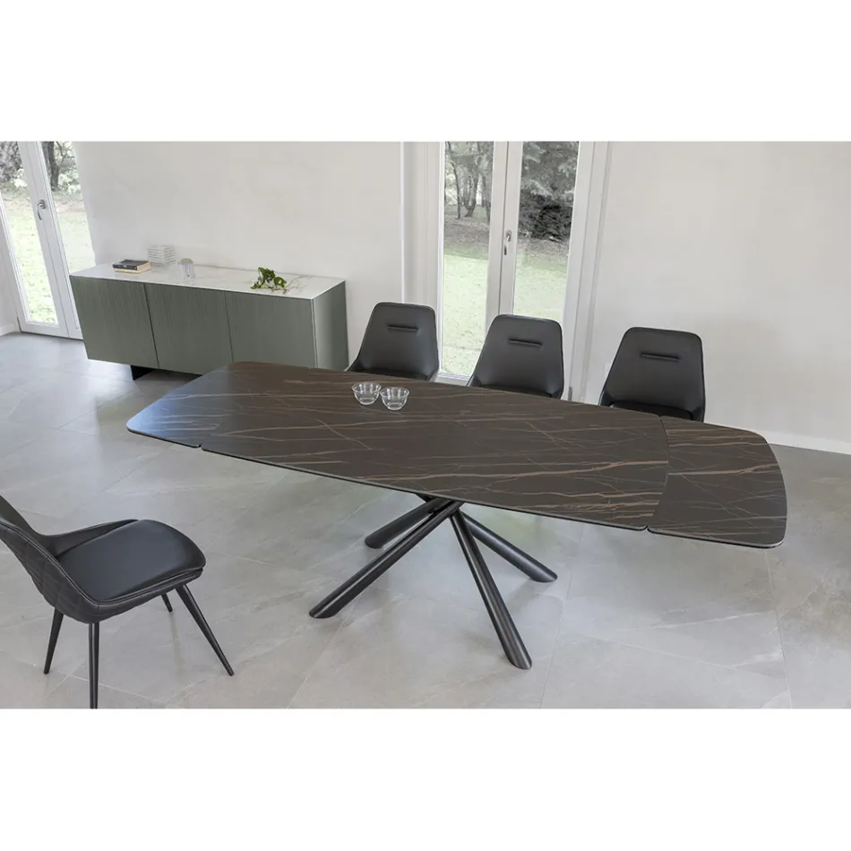 Table à manger extensible jusqu'à 230 cm en vitrocéramique et métal - Kinari Viadurini