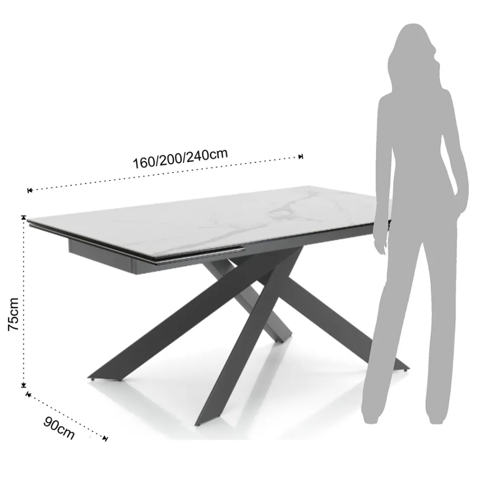 Table à manger extensible jusqu'à 240 cm en céramique et acier - Relief Viadurini