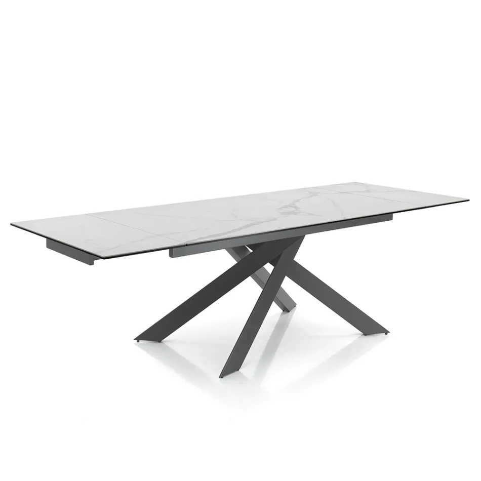 Table à manger extensible jusqu'à 240 cm en céramique et acier - Relief Viadurini